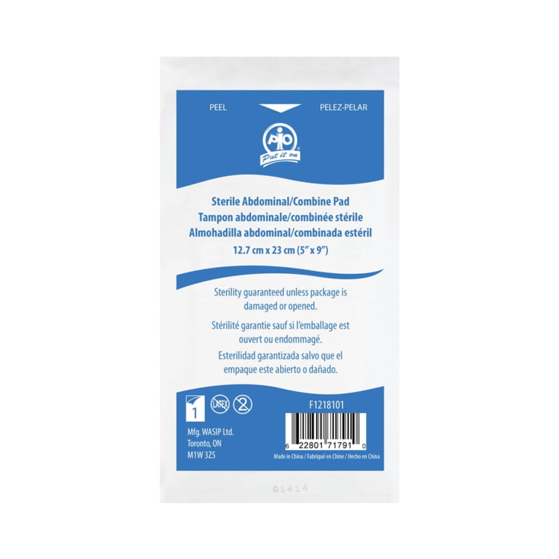 Compresses abdominales, stériles, emballées individuellement-12.7 cm x 22.7 cm ( 5 po x 9 po) Compresses abdominales, stériles, emballées individuellement-12.7 cm x 22.7 cm ( 5 po x 9 po)